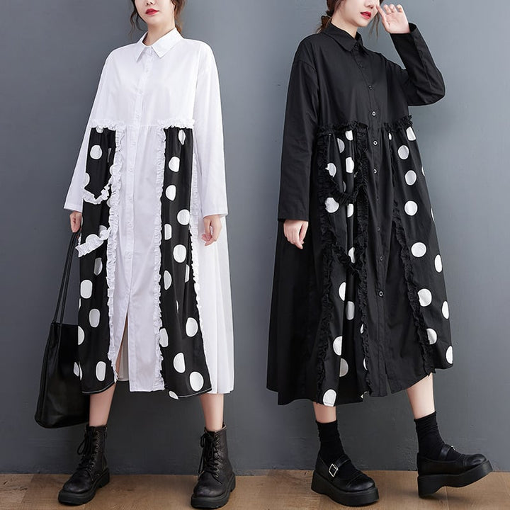 【dress】韓国系プリント切り替えシャツワンピースゆったり　M17448