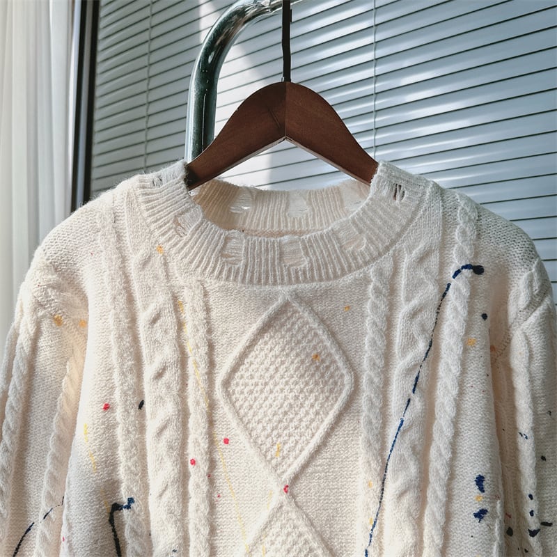 【tops】ダメージ加工ニットセーター　M25650