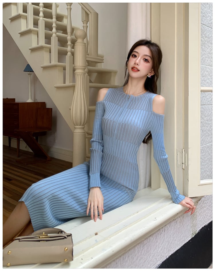 【dress】オフショルダーニットワンピース　M26586