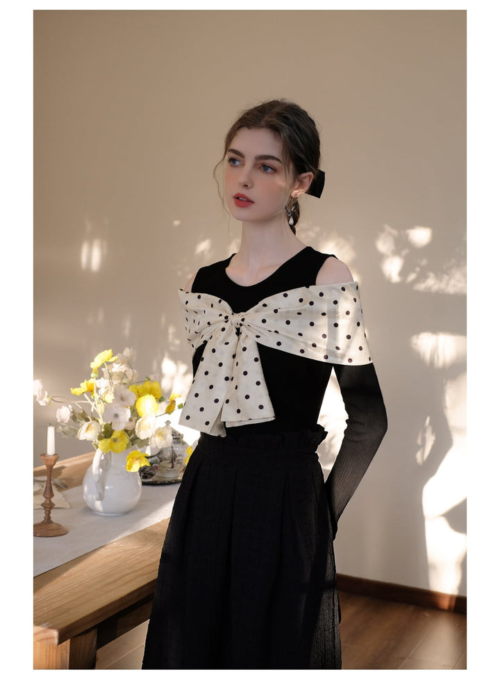 【tops】オフショルダーリボンニットトップス　N2796