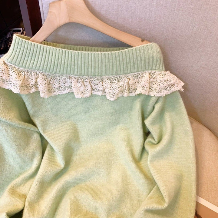 【tops】レース切り替えニットセーター　M29192