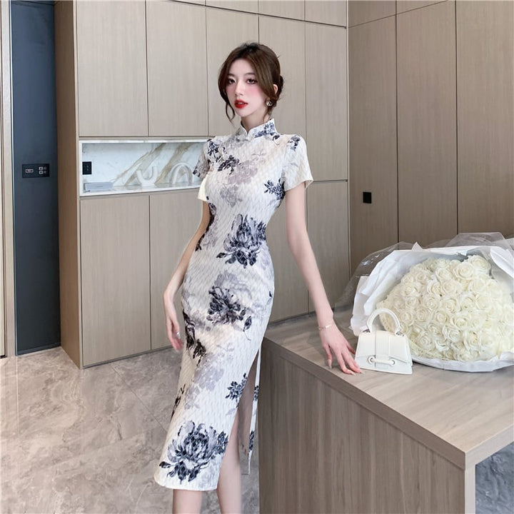 【dress】絶対流行エレガントスリットプリントワンピース　M16799
