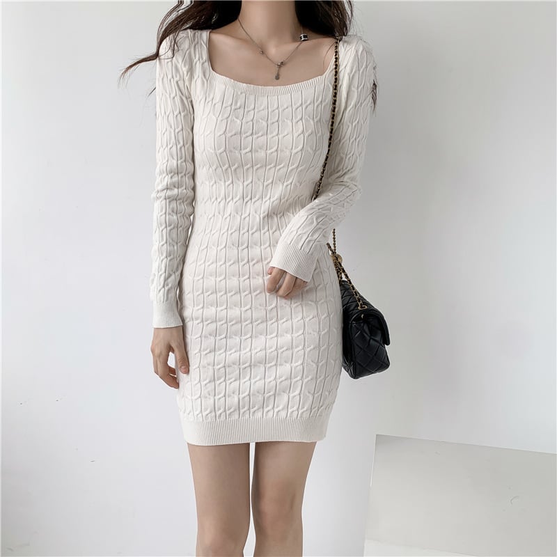 【dress】無地ニットワンピース　M18023