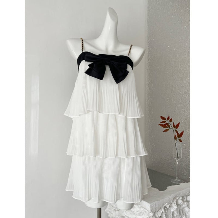 【dress】リボン付きティアードキャミワンピース Q8464