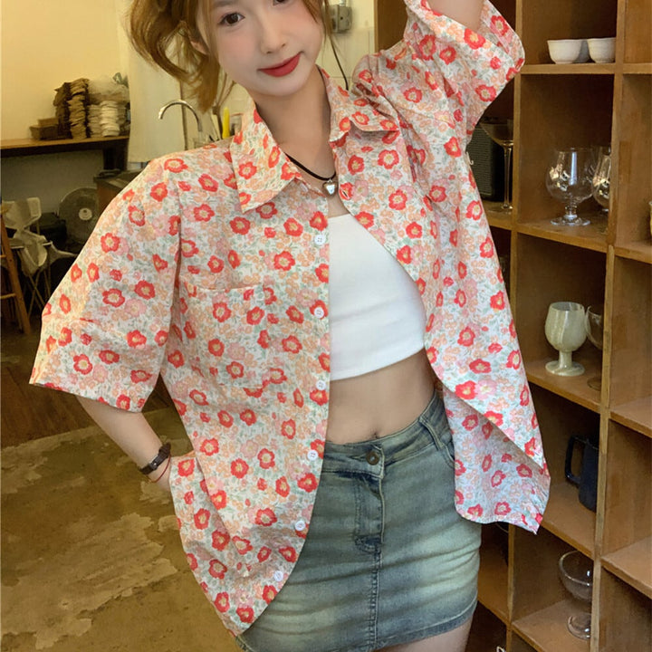 【tops】花柄シャツトップス　M25338