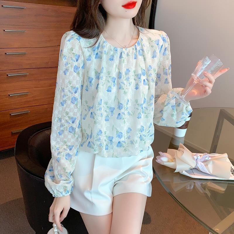 【tops】韓国系スウィートカットワークシャツトップス　M17388