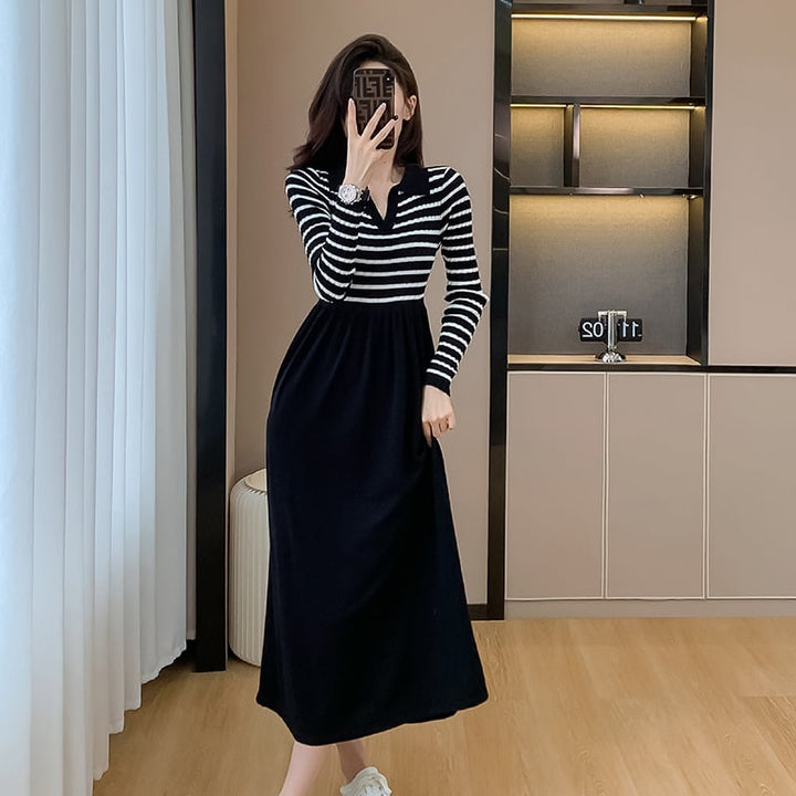 【dress】ボーダー柄ドッキングワンピース　M18390