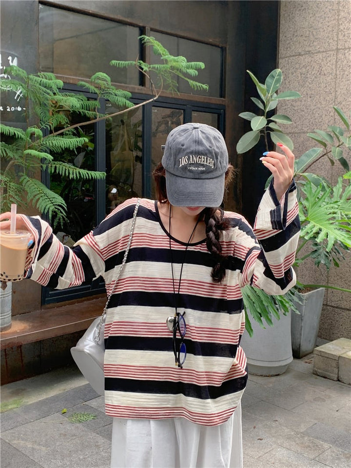 【tops】ボーダー柄長袖Tシャツ　M25169