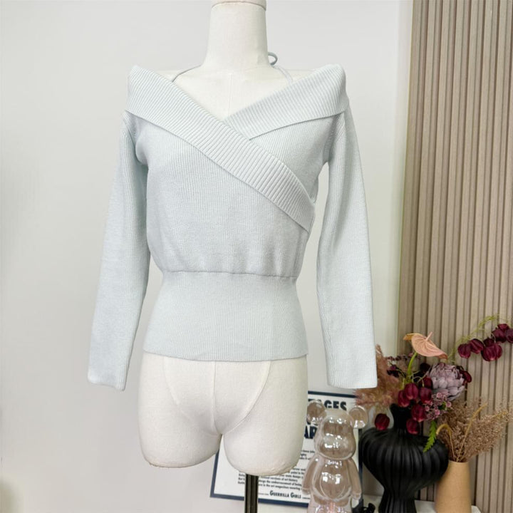 【tops】Vネックオフショルダーニットトップス　M28943