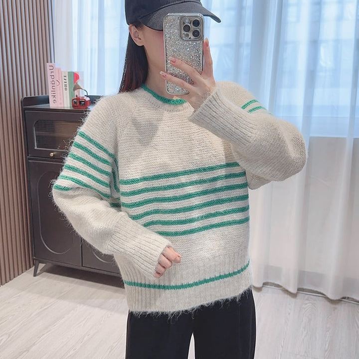 【tops】ボーダー柄ニットセーター　M27300