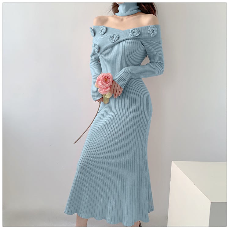 【dress】ボートネックニットワンピース　M18127