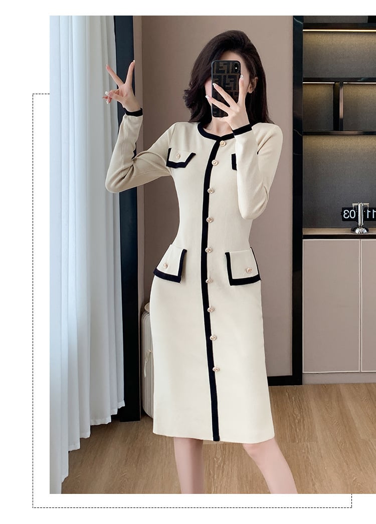 【dress】ボタンデザインニットワンピース　M18396