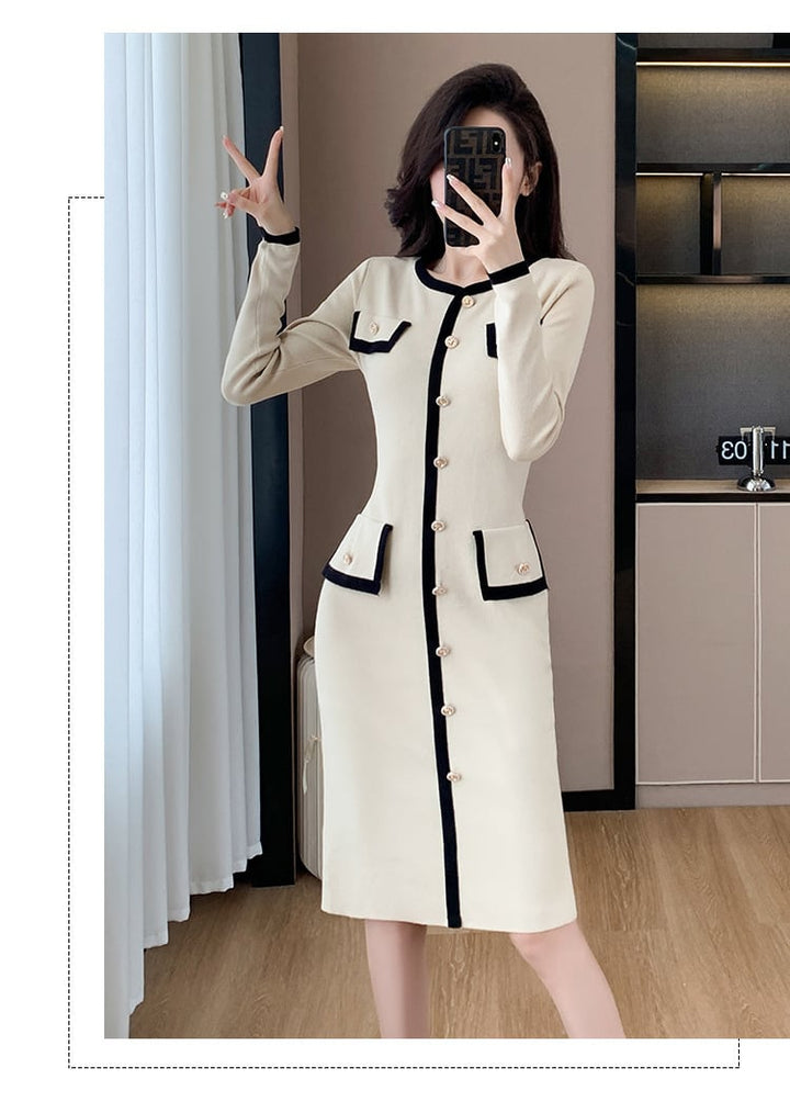 【dress】ボタンデザインニットワンピース　M18396