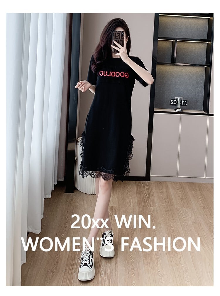 【dress】絶対欲しいレース切り替えTシャツワンピース　M17164