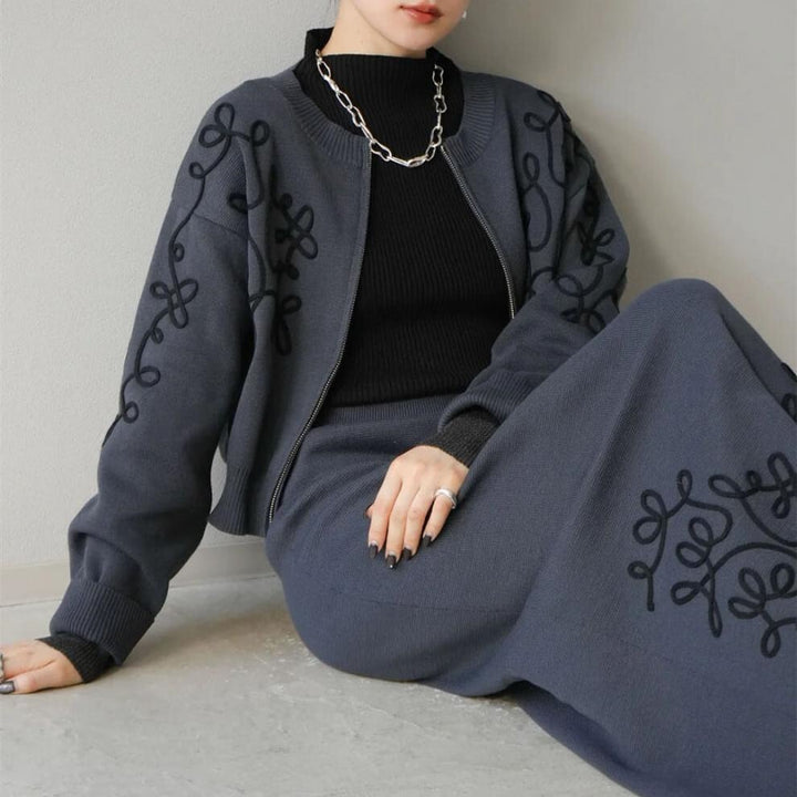 【set】ノーカラーショートジャケット×ロングスカートセット　N2751