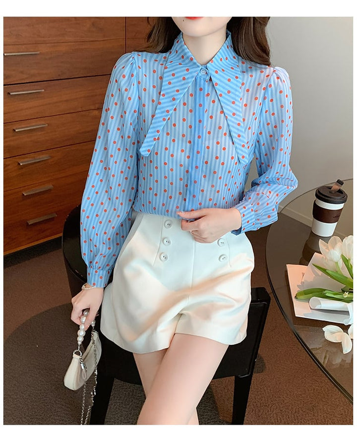 【tops】今季マストバイドット柄パフスリーブシャツ　M17239