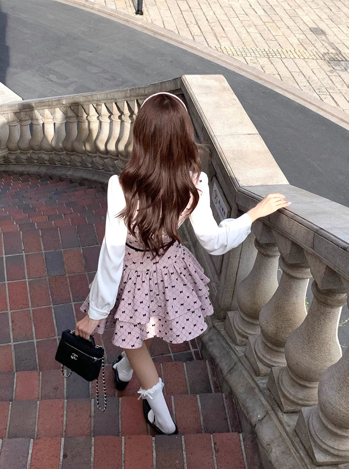 【dress】ピーターパンカラーフェイクレイヤードワンピース Q7570
