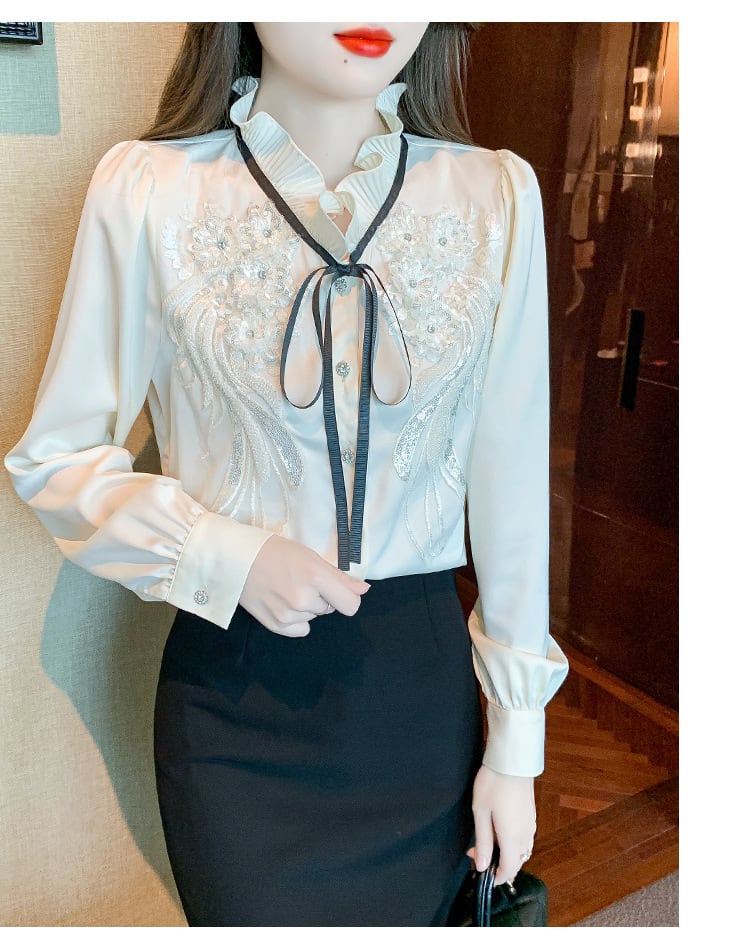 【tops】柔らかくて優しい印象フリルシャツトップス2色　M16912