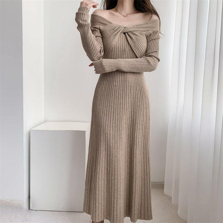 【dress】話題沸騰中 オシャレ無地ニットワンピース　M17589