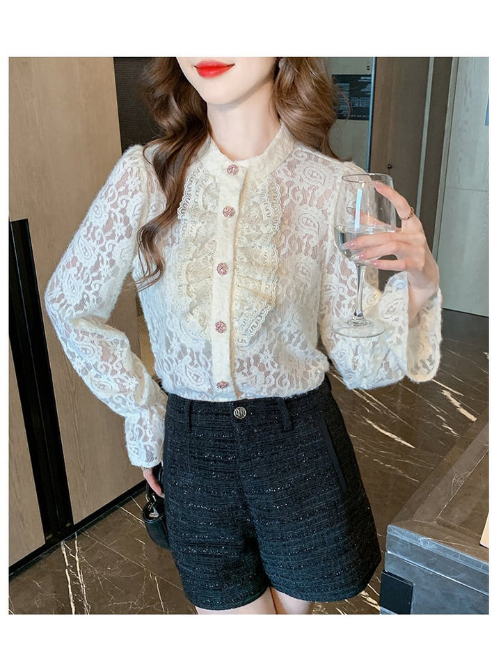 【tops】フリルレースシャツトップス　M26524