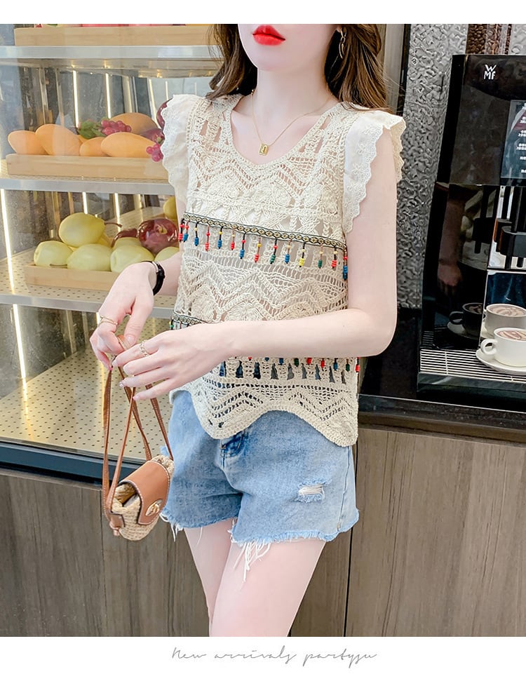 【tops】大人可愛いカットワークノースリーブトップス　M17059