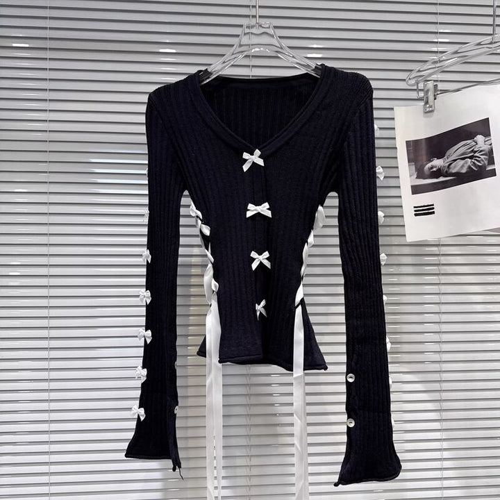 【tops】リボン付きニットトップス Q7892