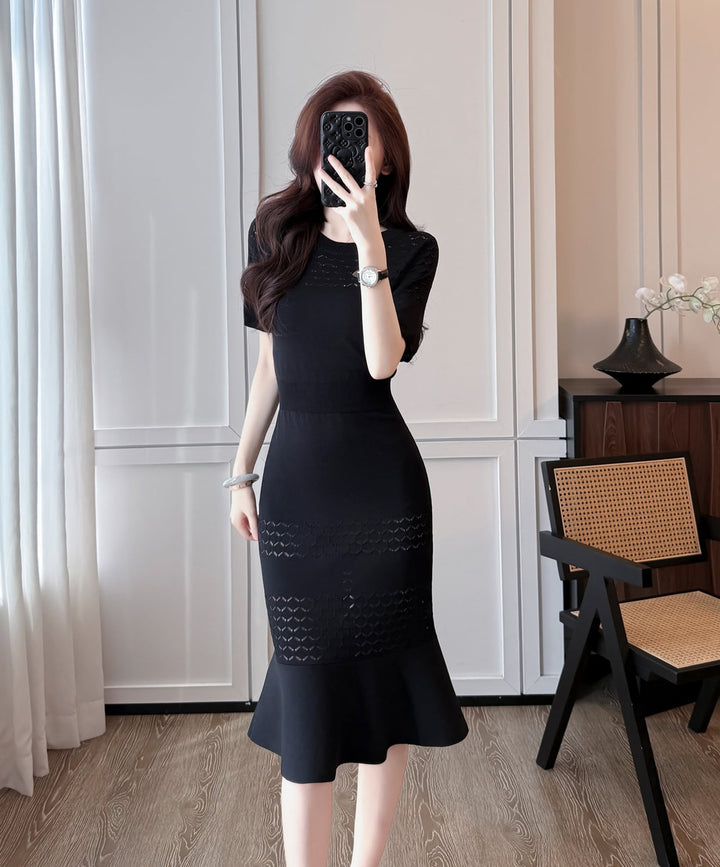 【dress】半袖ニットマーメイドワンピース Q8494