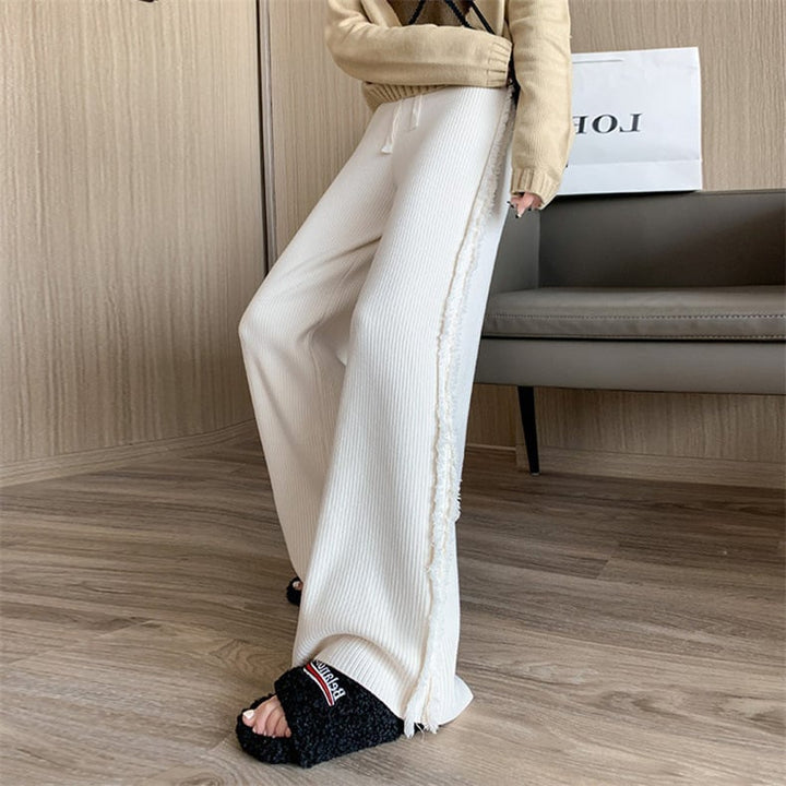 【bottoms】ハイウエストニットワイドパンツ　M18323