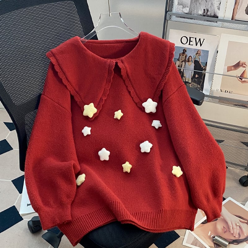 【tops】ピーターパンカラーニットトップス Q8068