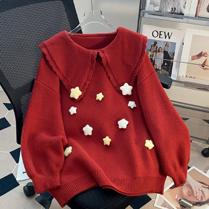 【tops】ピーターパンカラーニットトップス Q8068
