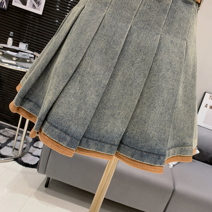 【set】デニムジャケット+スカートセットベルト付き　M26504