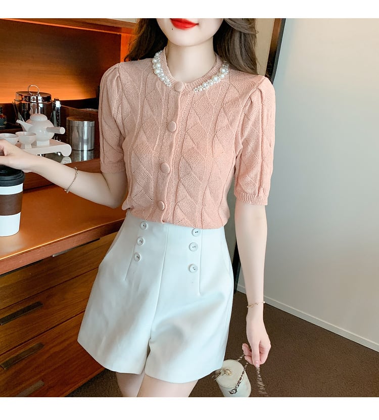 【tops】存在感 スウィートオシャレ薄手ニットトップス　M16839