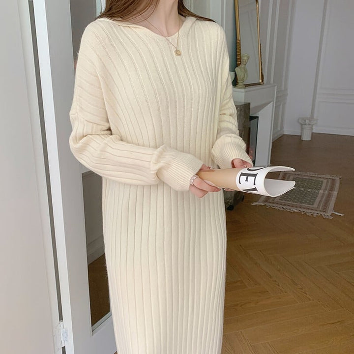 【dress】韓国系シンプルフード付きニットワンピース　M17494