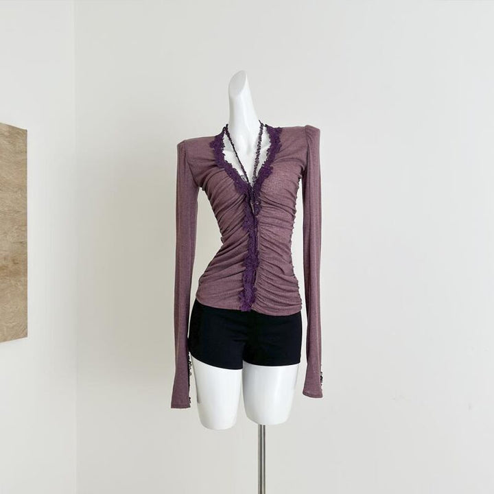 【tops】透け感レースドッキングトップス Q7921