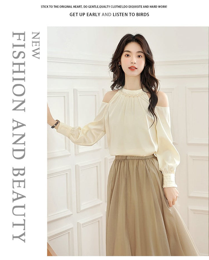 【tops】オフショルダーシャツトップス　M29093