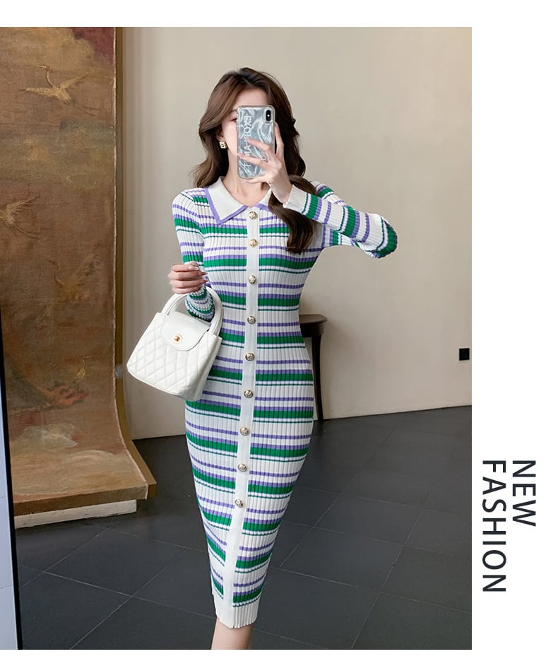 【dress】ボーダー柄ニットワンピース　M26545