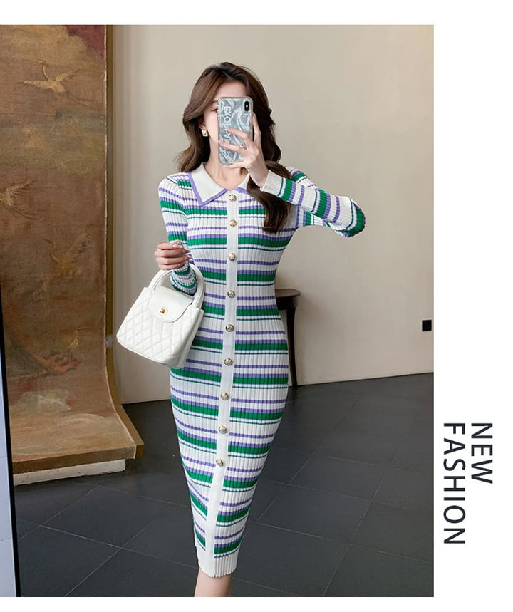 【dress】ボーダー柄ニットワンピース　M26545