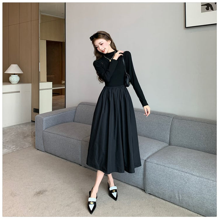【dress】ドッキング無地ワンピース　M18295