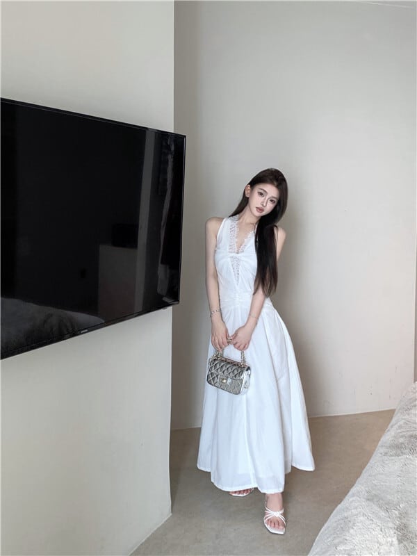 【dress】レース切り替えワンピース　M24053