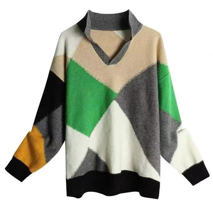 【tops】POLOネック配色ニットセーター　M18165