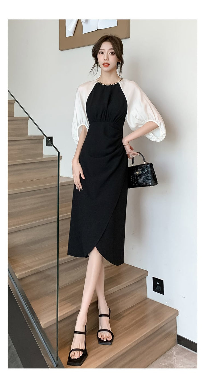 【dress】高級感 エレガント切り替えデートワンピース　M17499