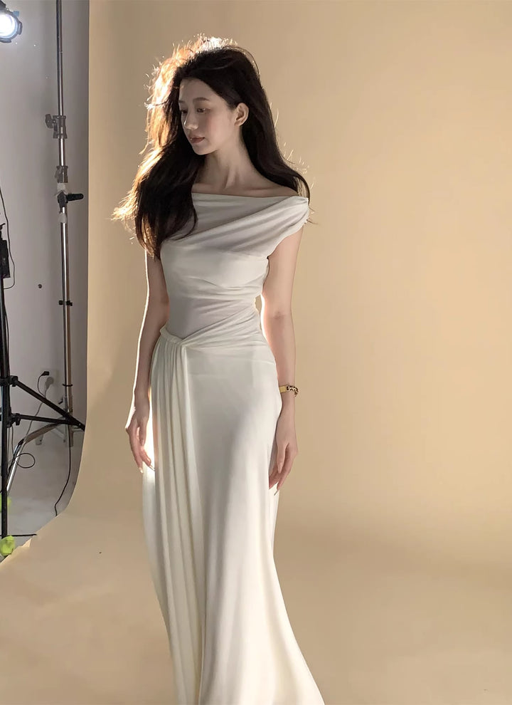 【dress】オフショルダーチュールロングワンピース Q8378