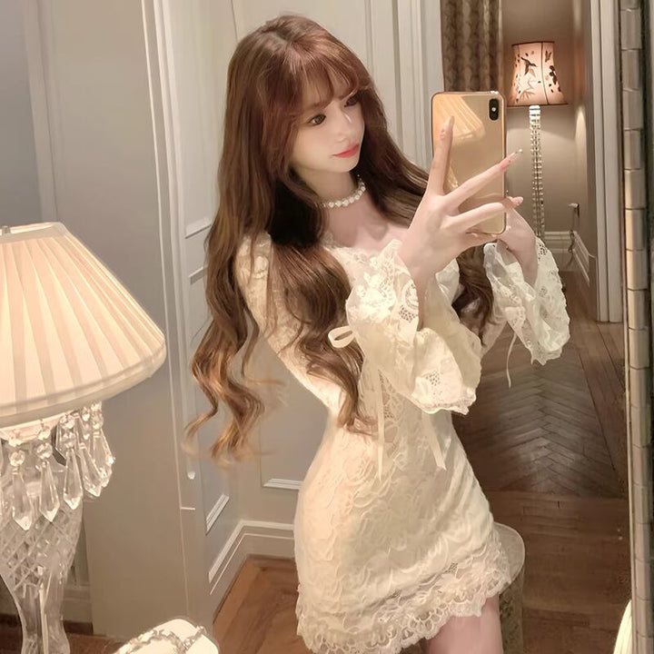 【dress】Vネックレースワンピース Q7734