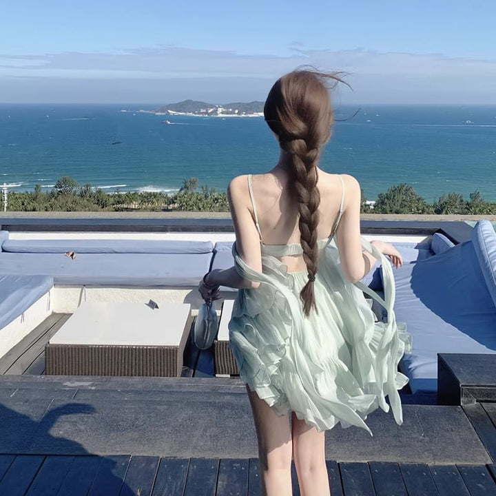 【dress】リボン付きフリルミニワンピース Q8405