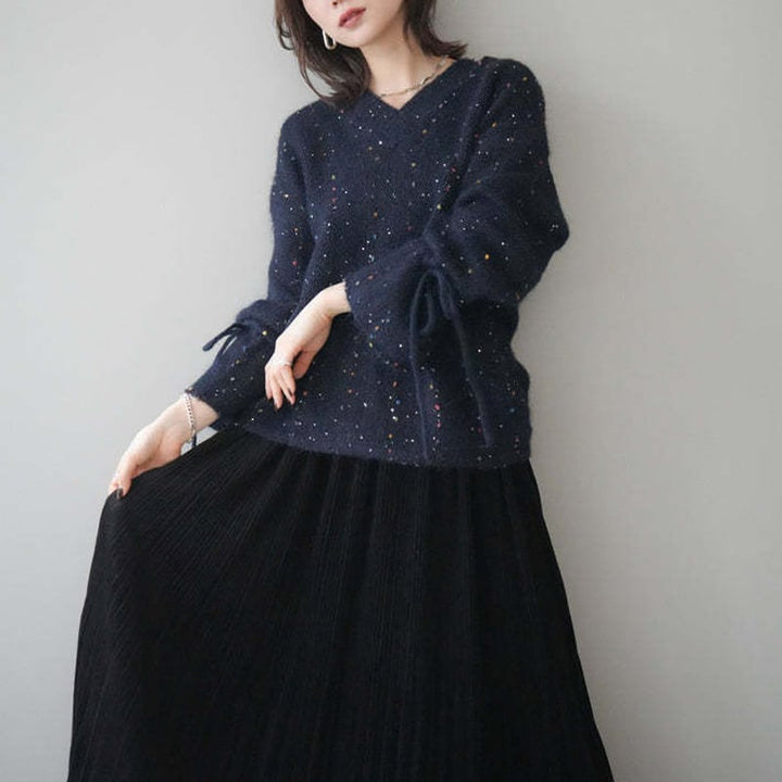 【tops】3色展開Vネックニットトップス Q7702