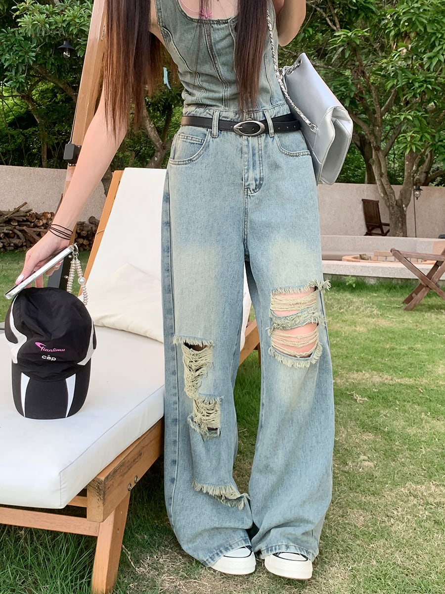 【set】ダメージデニムオールインワン   N2653