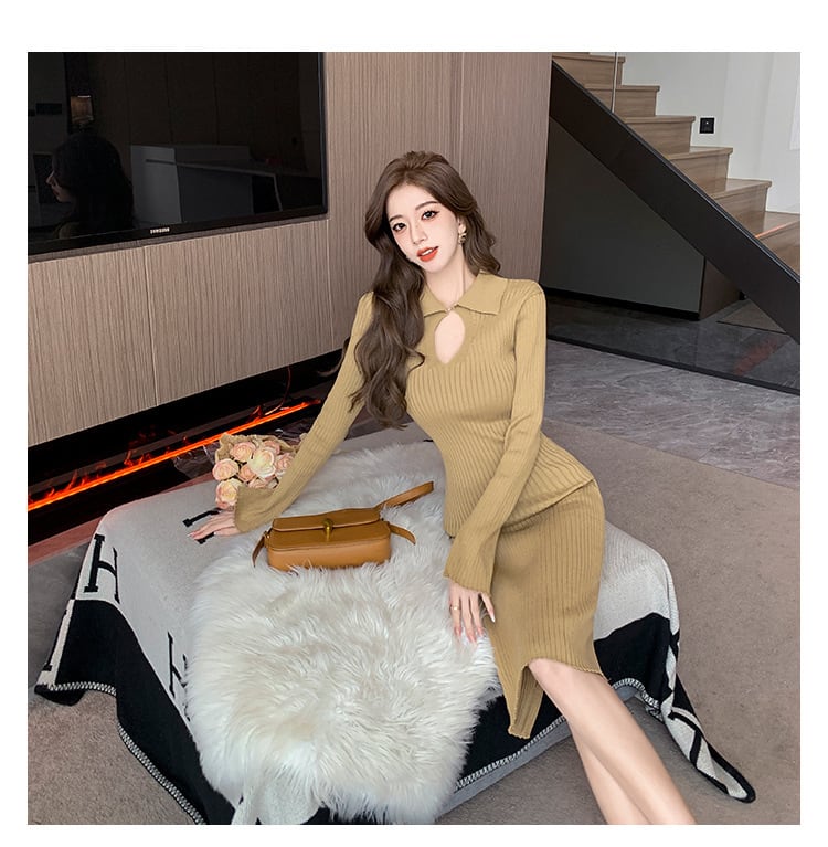 【dress】スリットニットワンピース　M19327