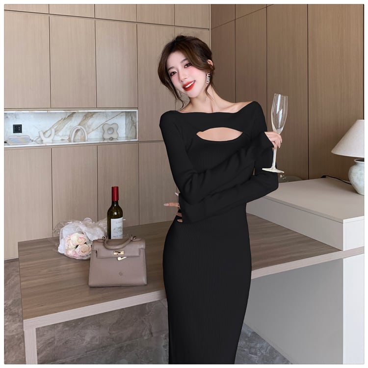 【dress】カットワークニットワンピース　M18008