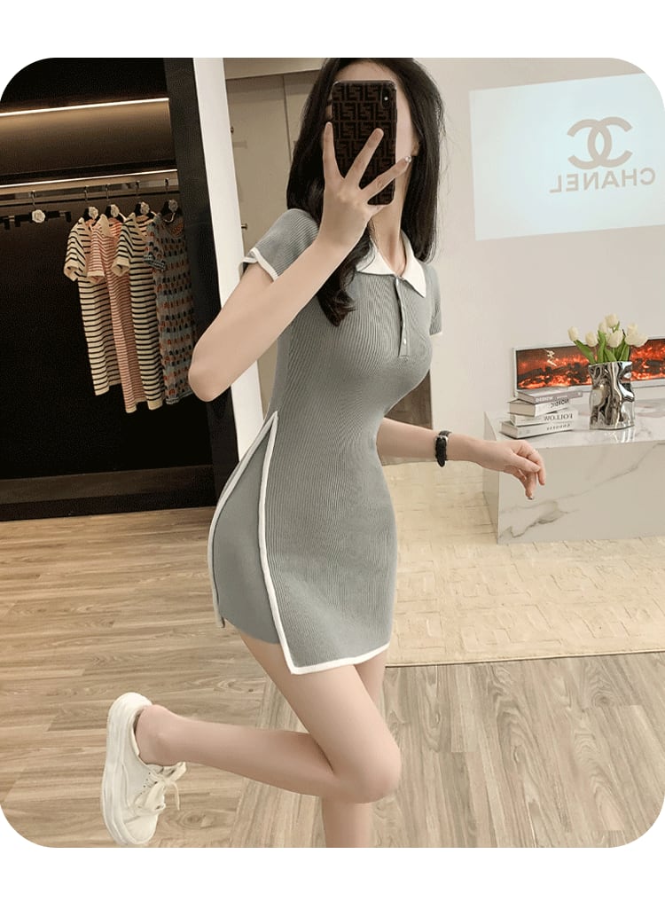 【dress】絶対流行POLOネックニットワンピース着瘦せ　M17396