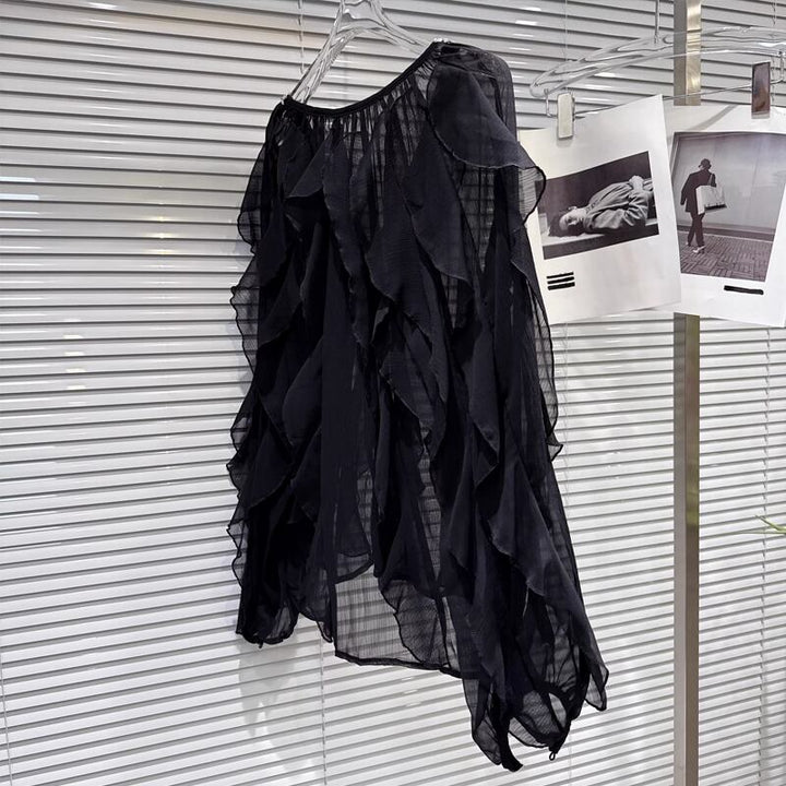 【tops】Vネックフレアシフォンシャツ Q8105